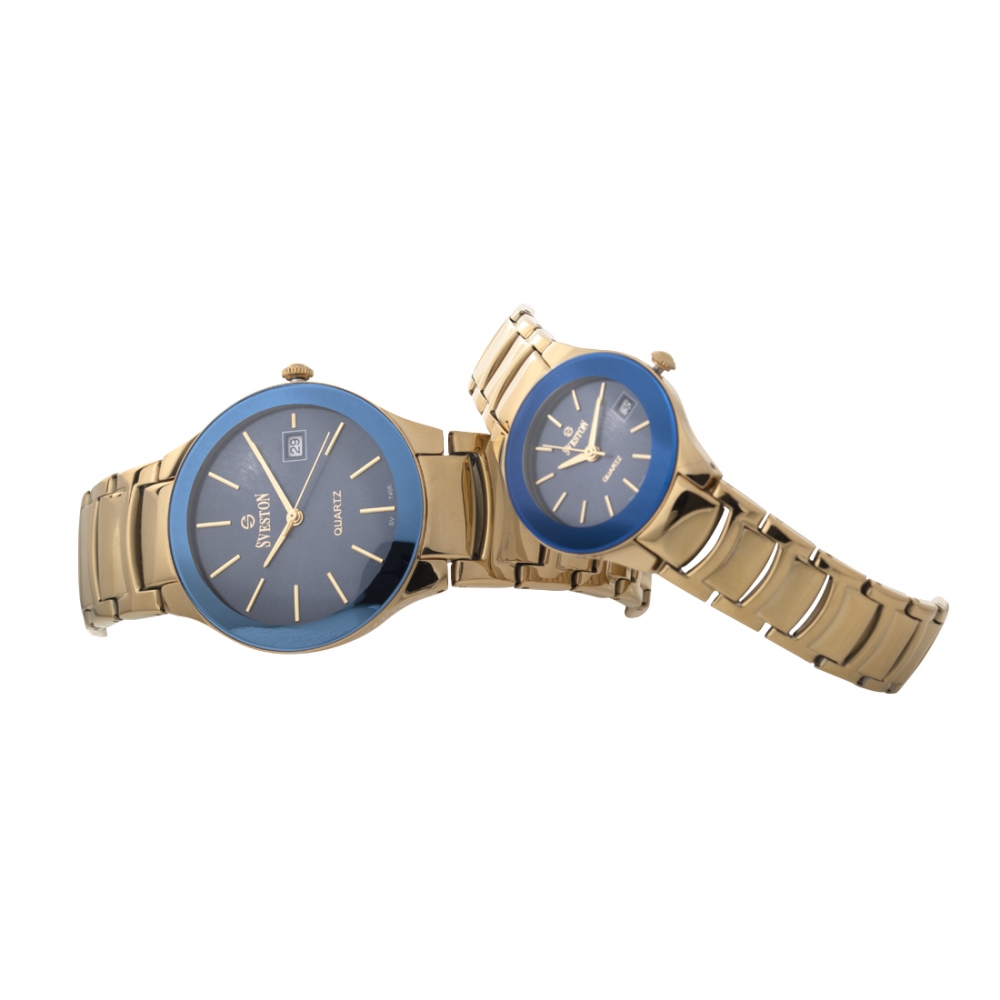 Shop Sveston Couple Watch Silver Gold Strap Black Dial at best price |  GoshopperQa.com | 0e57098d0318a954d1443e2974a38fac